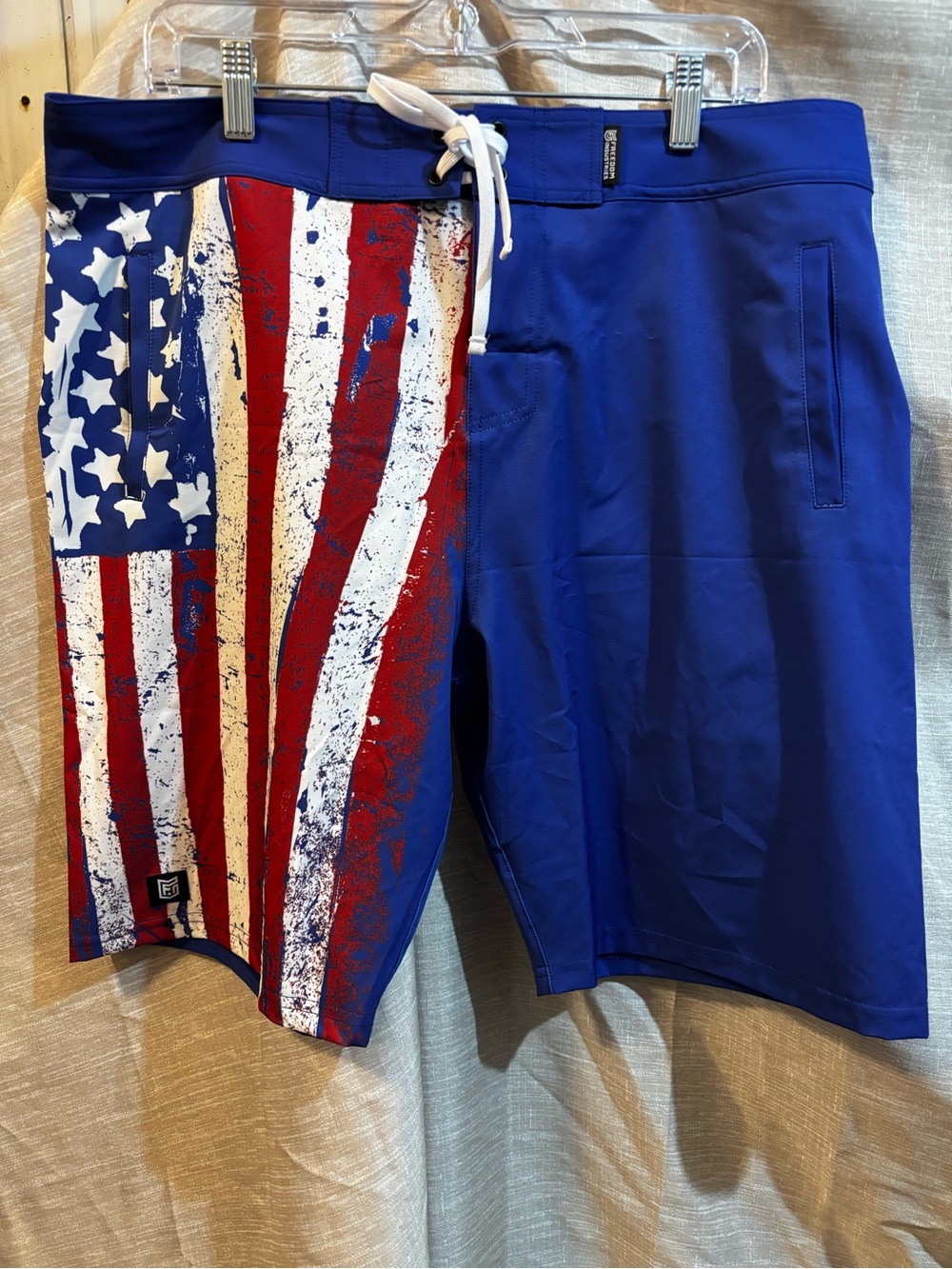 Men's Blue Hybrid Shorts with American Flag Panel